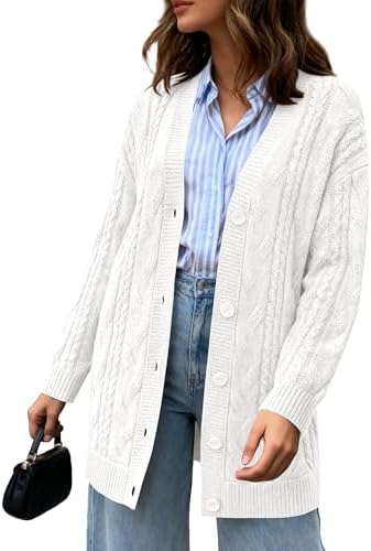 BTFBM Fall Fashion 2025 Chunky Cardigan Sweaters for Women Winter Open Front Cable Knit Button Long Cardigans Outerwear