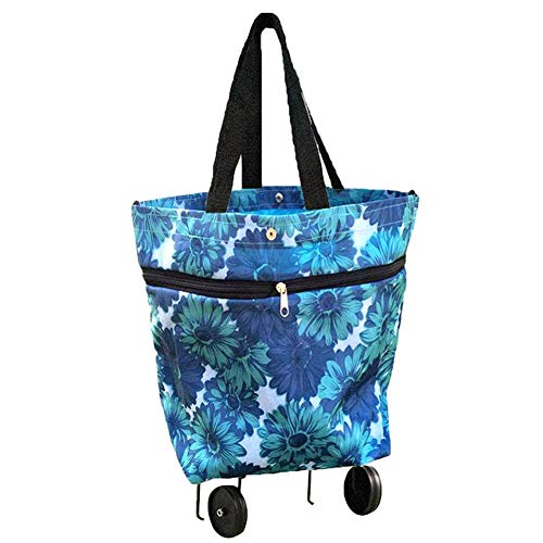 Sunneey Bolsa De Compra Plegable con Ruedas, Bolsa De Carro Plegable Bolsa De Equipaje, Portátil Y Ampliable De Gran Capacidad Tela Oxford para Compras, Viajes, Camping, Altura: 32-66 Cm