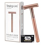 Premium Rose Gold Safety Razor – Swedish Steel Blades, Solid Copper Long Handle, Luxury Shaving Gift for Men & Women