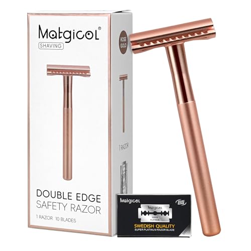 Premium Rose Gold Safety Razor – Swedish Steel Blades, Solid Copper Long Handle, Luxury Shaving Gift for Men & Women