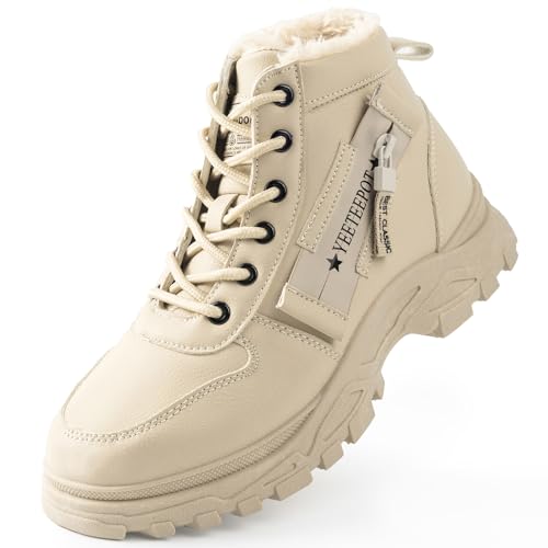 Yeeteepot Womens Snow Boots Warm Winter Boots Ladies Fur Lined Ankle Boots Lace Up Outdoor Booties Anti-Slip Sneakers Waterproof Walking Shoes Brown, US 9