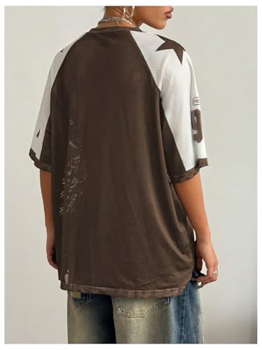 SHENHE Women's Color Block Oversized Football Jersey Mesh Number Print Short Sleeve Tee Top2