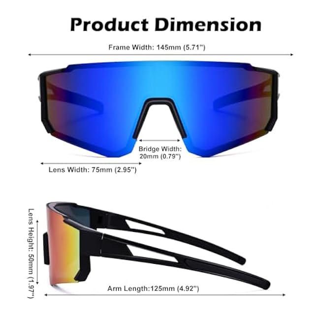 Sports Baseball Sunglasses - Running Sunglasses for Men Women - Driving Fishing Cycling Bike Glasses