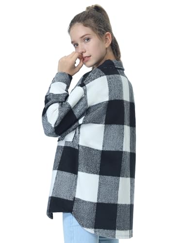 Image of Mebius Girls Shacket Jacket Long Sleeve Plaid /Corduroy Color Block Button Down Casual Collared Shirt with Pocket