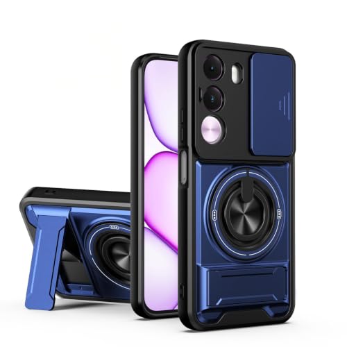 対応機種 Realme C100i 4G 携帯ケース,デュアルスタンド、レンズ保護スライドカバー、マグネット式保護ケース Blue