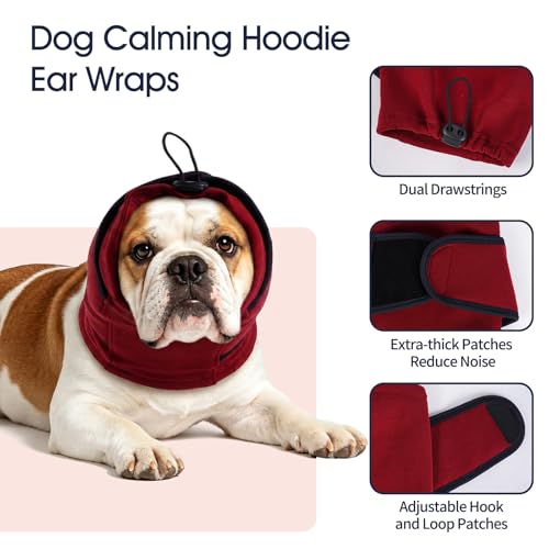 Image of IECOii Small Ear Wrap Dog Ear Cover for Noise Protecion(Red,Small) | Doggie Calming Hoodie for Anxiety Relief in Thunder Firework Breathable Soft No Shake Adjustable Patches for Dogs Hematoma