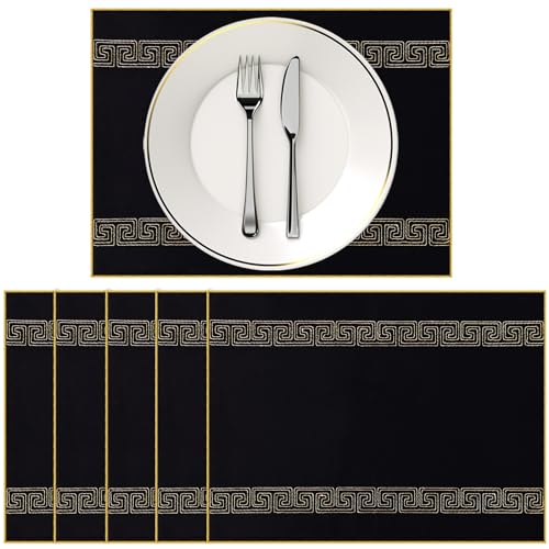 Placemats Set of 6 Cloth Linen Type Fabric Placemats Heat Resistant Non Slip Place Machine Washable Durable Placemats for Dining Table Home Decor 17.5” x 13.1” (Black*6)
