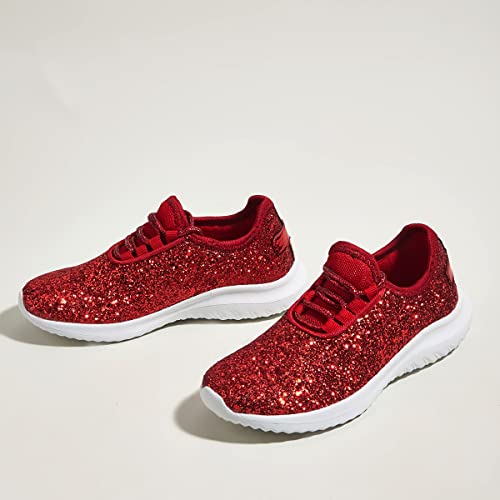 K Kip Wok Girls Glitter Sneakers Sparkle Slip On Walking Shoes For Kids/Children Breathable Running Sneakers(Red2,Little Kids 12) #TOP5
