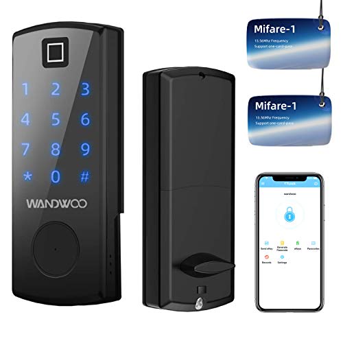 【2020 New 5-in-1】Fingerprint Lock, Wandwoo Smart Door Lock with Bluetooth Secure Finger ID