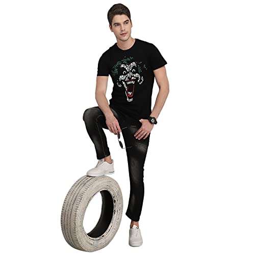 Image of Free Authority Joker Printed Regular Fit Black Cotton Men's T-Shirt