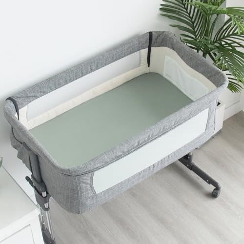 Image of Baby Bassinet Sheets 4 Pack Compatible with BCOL, COWIEWIE, YADAQE, Graco Travel Lite Crib, Cloud Baby, Ingenuity Bassinet, Ultra Soft & Skin-Friendly, Green Leaf