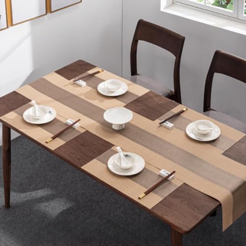 Image of YELONA Placemats and Table Runner Set - Heat Resistant, Non-Slip & Washable PVC Vinyl Dining Table Mats - Almond Beige (4 Placemats: 45x30 cm, 1 Runner: 180x30 cm)