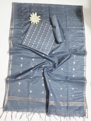 Image of STB-SILK TEXTILES BHAGALPUR Women's Bhagalpuri Cotton Silk Unstitched Salwar Suit Dress Material With Dupatta