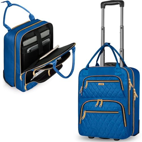 Image of Underseat Carry On Luggage with Wheels, Stylish Lightweight Under Seat Luggage, Personal Item Suitcase with telescoping handles for Men Women, Pilots and Crew, Blue