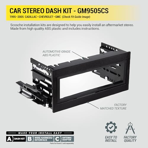 Scosche GM9505CS Complete Single DIN Stereo Installation Kit for Select Non-Amplified 1995-05 GM Full Size Trucks and SUV's - No Steering Wheel Remote - See Fit Guide in Images to Verify Your Vehicle by Scosche - Image 4