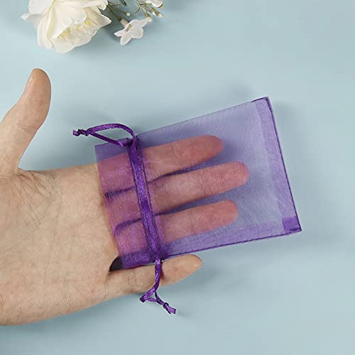 Image of HRX Package 100pcs Little Organza Bags 3 x 4 inch, Purple Mesh Bags Drawstring Pouches for Jewelry Bracelets Candy Party Favor Small Gift
