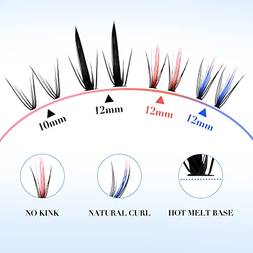 Alicrown Individual Lashes Diy Cluster Lashes Extensions 10-12Mm Short Wispy False Eyelashes Natural Look Black & Blue&Orange Colored Lashes Pack #TOP3
