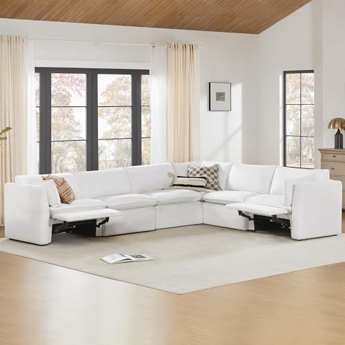 CHITA Power Sectional Down Filled Large L Shape Sofa, Comfty Feather Power Modular Couch, FSC Certified Modern Cloud Couch with Electric Footrests, 141 inch Width, 6 Seat Sofa, Cream
