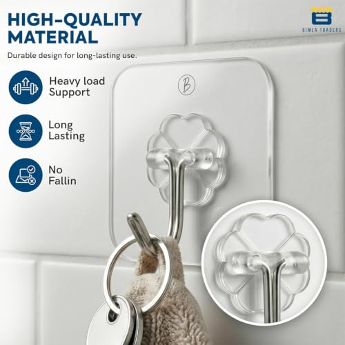 Image of Btag Self Adhesive Wall Hook Flower Design | Heavy Duty & Long-Lasting Strength | Transparent Waterproof Wall Hooks for Bathroom, Kitchen, Door, Tile | Strong Hold with Elegant Floral Design (PO10)