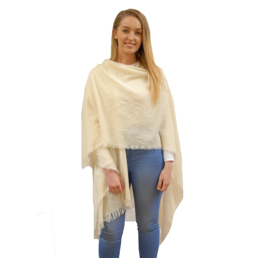 Biddy Murphy Irish Warm & Soft Lambswool Pashmina Shawl & Wrap for Women, Solid Cream Off White