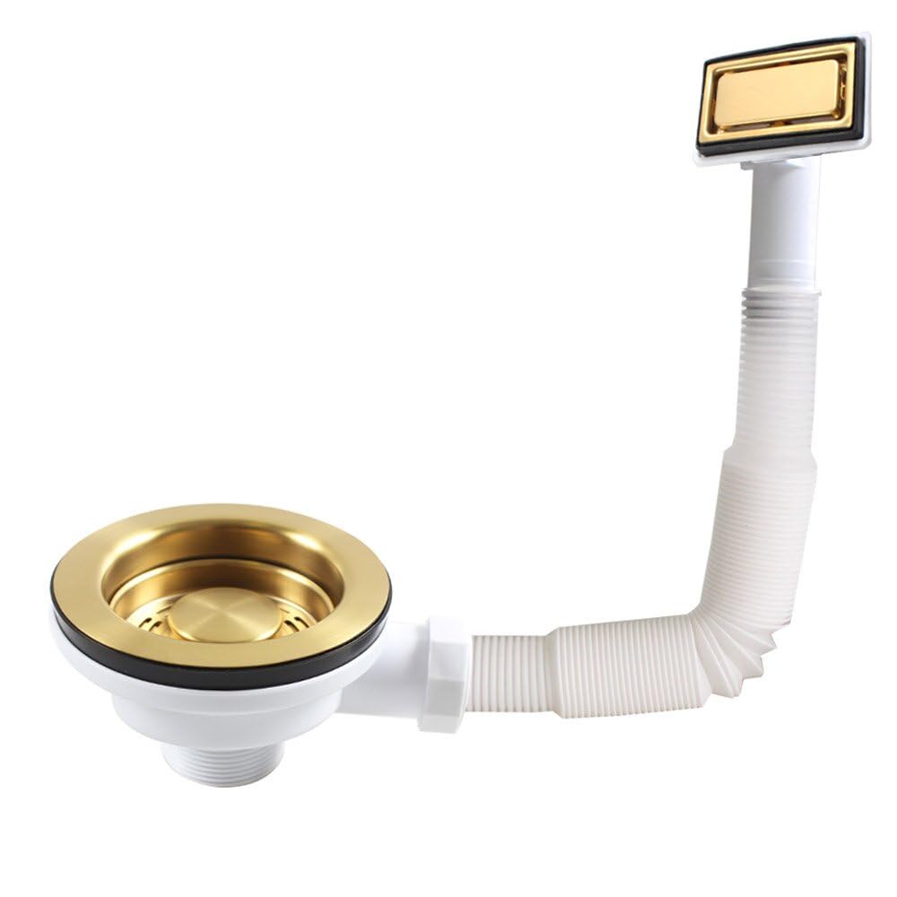 Bonde de vidange évier cuisine dorée avec filtre de rechange et trop-plein rectangulaire