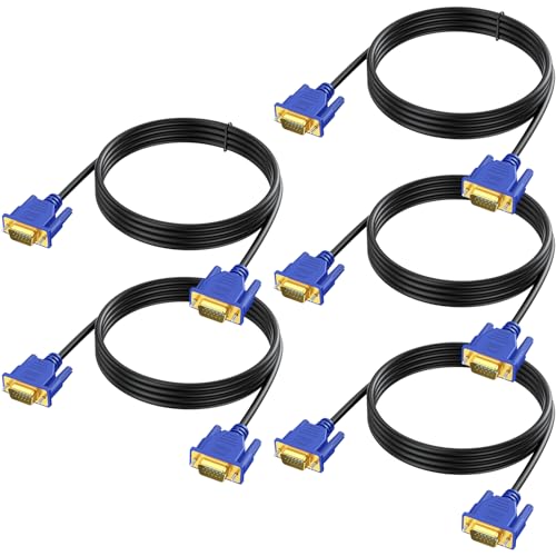 Image of 5-Pack VGA Cable 6 Feet,Male VGA to VGA Male Monitor Computer Cable Adapter Cord HD15 1080P Full HD High Resolutionfor TV Computer Projector-Blue