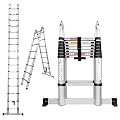 Aluminum Telescoping Ladder 16.4FT A-Frame Extension Ladder with Stabilizer Bar, 330lbs Max Load Capacity, for Home Office RV Roof, Heavy Duty Portable Folding Ladder Non-Slip Feet
