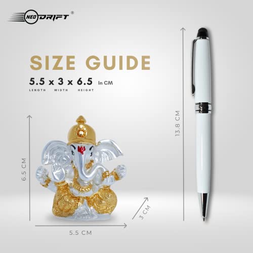 Image of Neodrift Ganesh Idol for Car Dashboard (Real 24kt & 999 Silver Plated, Dual-Tone Gold & Silver) (Model ND01) - Enhance Your Drive