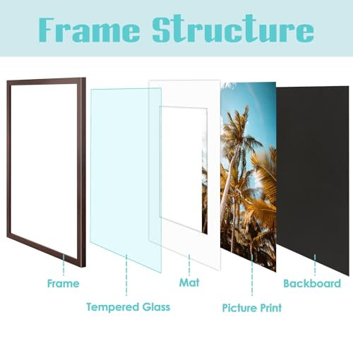 Image of Frametory, 16x24 Picture Frame with Mat for 12x18 Picture - High Definition Glass Wide Molding - Preinstalled Wall Mounting Hardware (Brown, 1 Pack)