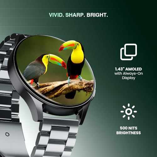 Image of ProWatch Xtreme with Enhanced Fitness Features - 1.43 inch AMOLED AOD Display | Inbuilt GPS Altimeter, Barometer & Compass | Corning Gorilla Glass 3 | Body Energy Features (Metal Strap)