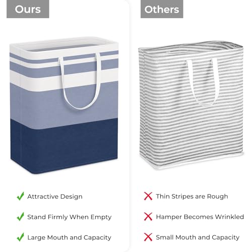 HomeHacks 2-Pack Large Laundry Basket, Waterproof, Freestanding Laundry Hamper, Collapsible Tall Clothes Hamper with Extended Handles for Clothes Toys in the Dorm and Family (Blue, 125L)