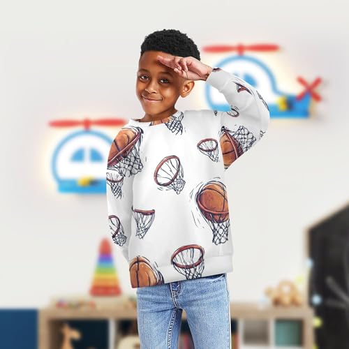 JUNZAN Basketball White Big Boys Hoodie Sweatshirt Fleece Outerwear for Kids Athletic 4T4