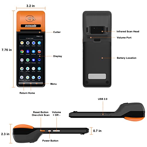 symcode Thermal POS Receipt Printer with Android 8.1 OS 5.5" Touch Screen Terminal Handheld PDA Printer, Support Wi-Fi Bluetooth, Support Loyverse, Kyte, iReap, Built-in Google Play