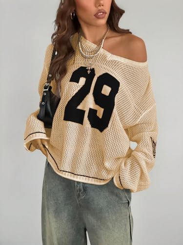 Image of Verdusa Women's Y2k Crochet Tops Jersey Shirts Graphic Going Out Summer Outfits Oversized Streetwear