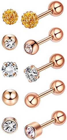 SOOWOOT 10Pcs 18G Stainless Steel CZ Stud Earrings for Women Men Barbell Ball Cartilage Helix Tragus Ear Piercing Earrings Set