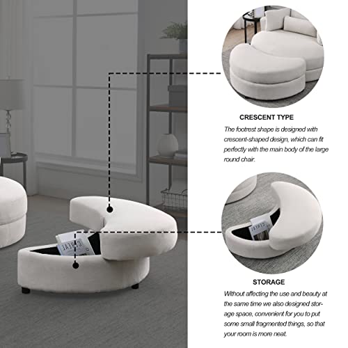 Deinppa Modern Accent Barrel Sofa Swivel Barrel Chair With Storage Ottoman, Sofa Club Lounge, 360° Rotating Sofa Chair With 3 Pillows Soft Cushions For Living Room (Beige+Linen Fabric+Sponge) #TOP4