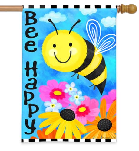 Briarwood Lane Spring House Flag 40x28 For Outdoor Bee Happy Bumblebee For Spring House Flag