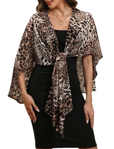 Avidlove Shawl and Wraps Shrug for Evening Dresses Sheer Chiffon Cape Women Elegant Silky Wraps Wedding Scarf Cover Up Leopard Print One Size