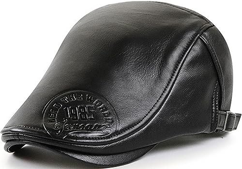 JFAN Baskenmützen für Männer Flatcap Herren Schiebermütze Damen Herren Barett aus Gurte PU Leder Einstellbar Winter,Schwarz,One Size