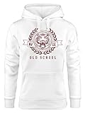 Neverless® Hoodie Damen Print Schriftzug Oldschool Tiger Kapuzen-Pullover Bedruckt Fashion Streetstyle weiß-rot L