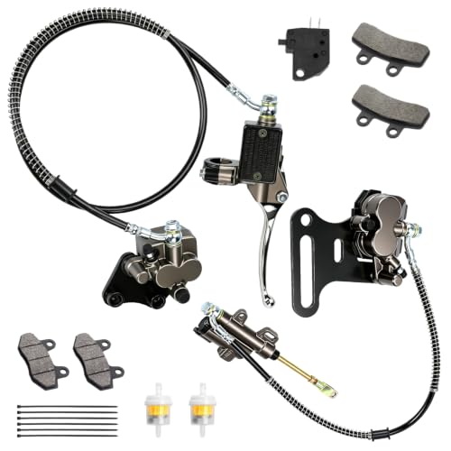 Image of Dirt Bike Front Hydraulic Brake Master Cylinder Caliper Assembly & Rear Brake Kit 12mm Compatible with Apollo SSR 125cc 110cc Tao Tao Coolster X-pro 90cc 70cc 50cc 4 Stroke Pit Bike Parts Gray