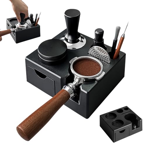 KUWUNG Tamperstation für Barista(51-58mm), Tamping Station aus ABS, Einstellbar Coffee Schwarz Tamper Station, Espresso Station für Barista Zubehör Set (Ohne Zubehör)