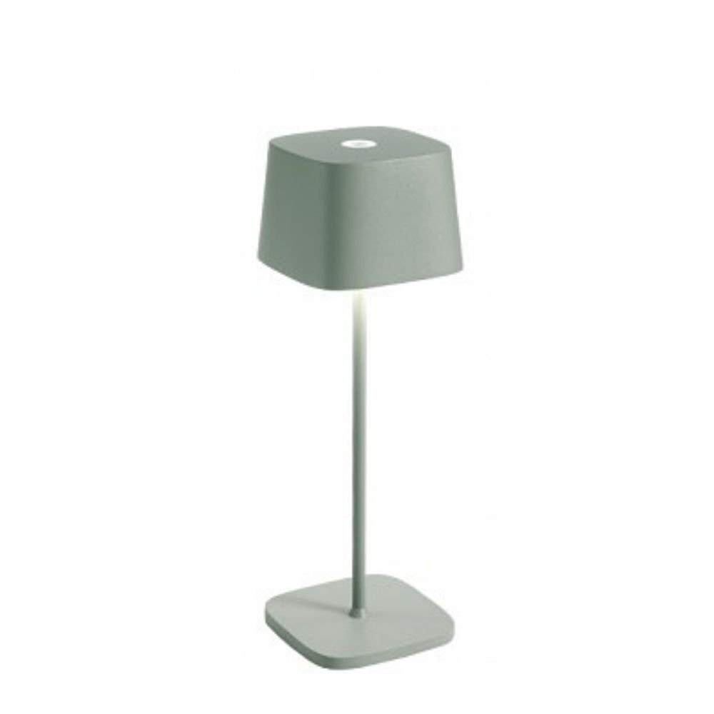 Zafferano, Lampada Ofelia, Lampada da Tavolo Ricaricabile e Senza Fili con Controllo Touch, Utilizzabile anche come Lampada da Esterni, Dimmer, 2700-3000 K, Altezza 29 cm, Colore Salvia
