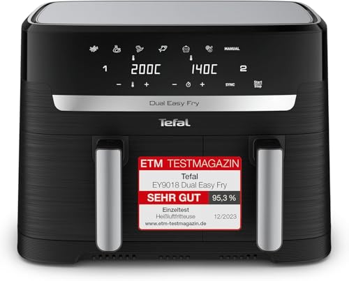 Tefal Dual Easy Fry Heißluftfritteuse, 8,3 L Air Fryer, zwei spülmaschinenfeste Körbe, 7-in-1,...