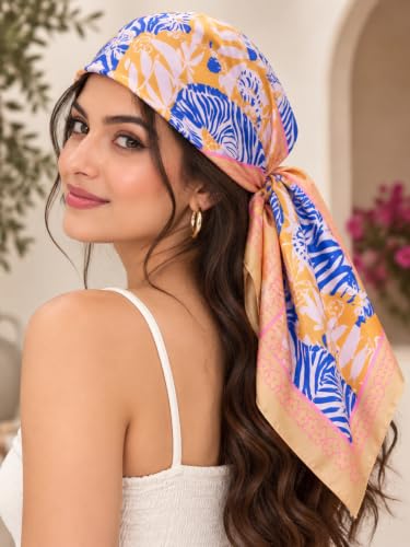 Image of Ravaiyaa - Attitude is everything Women Printed Silk Bandana 21 x 21 Inch Square Headband & Hair Wrap, Soft & Versatile | Fashion Neck Wrap