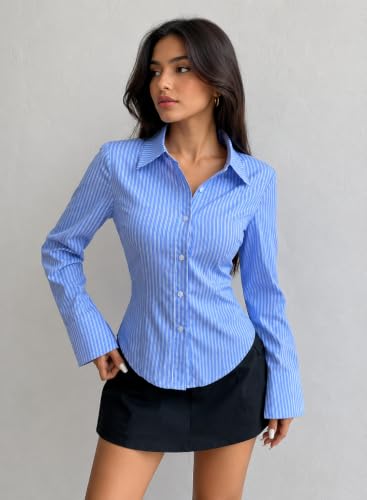 Image of Women Shirt||Women Relaxed Fit Vertical Striped Spread Collar Cotton Casual Shirt (S-12-19)
