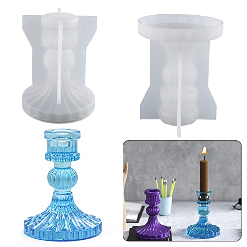 Yalulu Striped Pillar Candle Holder Resin Molds, Cylindrical Candlestick Epoxy Casting Silicone Molds, Candle Holder Epoxy Resin Molds For Home Wedding Decorations #TOP14