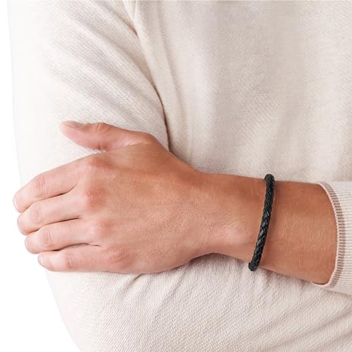 Image of Fossil Men's Casual Stainless Steel and Genuine Leather Bracelet for Men