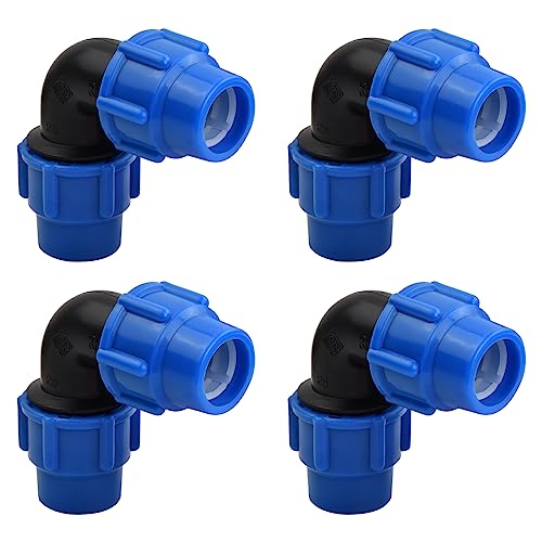 4 Pièces Raccord Coudé à 90 Degrés pour Tuyau d’eau PE de Compression, Connecteur Compatible avec Tuyaux en Polyéthylène PE80 et PE100, Raccords de Plomberie Coudés PN16, 25mm x 25 mm