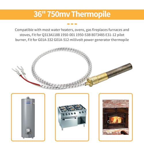 Denkuhin 36" 750mv Thermopile Q313A for Gas Fryer/Heat Glo Heatilator/Gas Stoves/Oven/Water Heater, 60125501 750 Millivolt Generator Repalce Gas Fireplace Thermocouple 1950-001